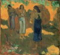 Three Tahitian Women Against a Yellow Background Post Impressionism Primitivism Paul Gauguin